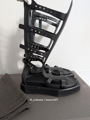 RICK OWENS $3.3K EDFU TURBO CYCLOPS SPARTAN HIGH GLADIATOR SANDALS (BLACK, 41EU)