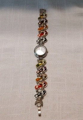Watch Women Slide Charm Bracelet Needs Battery Colorful Sandals 7.5 Inches Orini