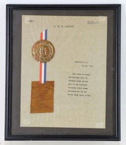 Fragment of Airship USS Akron (ZRS-4) Attached To Official USS Akron Letterhead