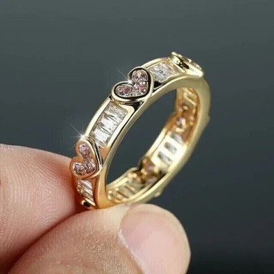 2Ct Baguette & Round Diamond Eternity Band Heart Ring 14k Yellow Gold Plated