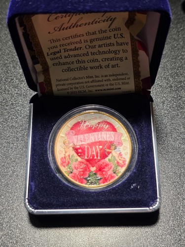 1971 Eisenhower Valentine's Day 24K Gold Plated Colorized Dollar w/Box+COA