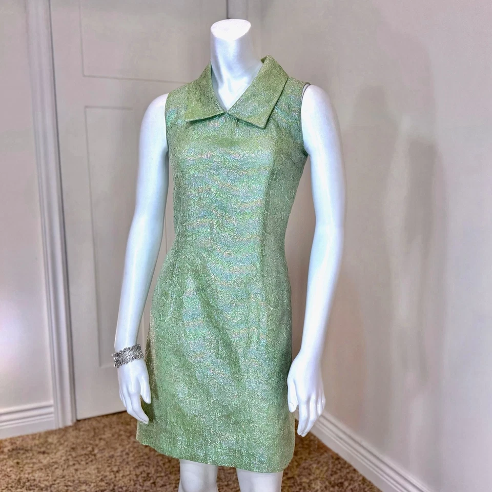 Vintage 60’s PSYCHEDELIC PARTY DRESS XS Paisley Metallic Mid Century Cocktail - Image 3 of 4