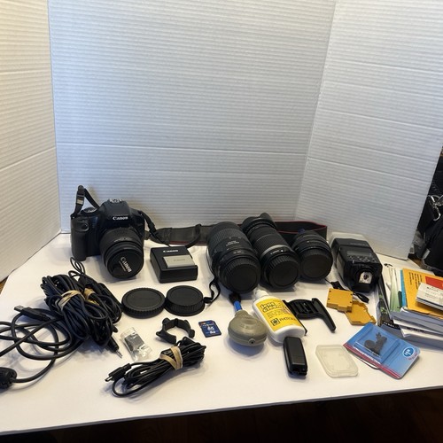 Canon EOS Digital Rebel Xsi/450D With 4 Lenses Extra Battery Flash Extras+ Case