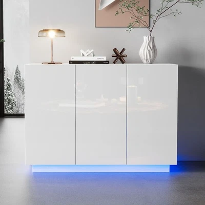 Hochglanz Sideboard Mit LED-Beleuchtung Küchenschrank Weiß mit LED-Leuchten APP - Bild 1 von 4