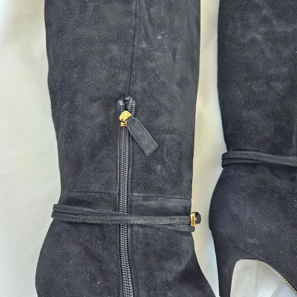 Botas Tom Ford negras de gamuza con correa de bloqueo hasta la rodilla 37,5 Foto 2 de 4