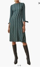 Reformation Green Midi Dress Long Sleeve Geometric Print Fit & Flare Size 0