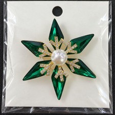 Gold-Tone Green Star Flower Brooch