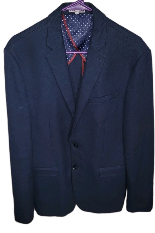 Express Navy Blue Slim Fit Photographer Blazer Polka Dot Lining with Pockets