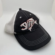 G Loomis Trucker Hat Cap Black White Mesh Back Snapback Skeleton Fish Logo