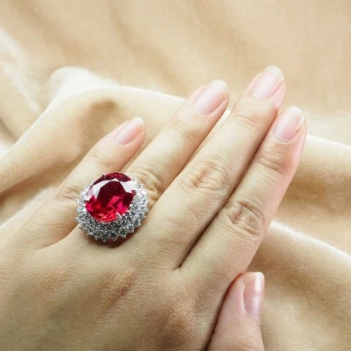 Glamorous Sunset Red Sapphire 21.70Ct 925 Sterling Silver Handmade Halo Rings