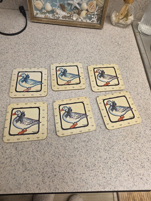cork-backed vintage duck coasters country goose Set Of 6 Cottage Core