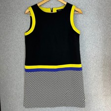 Tahari Arthur S Levine Black Yellow Blue Geometric Sheath Dress Size 6 Petite 6P