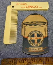 Vintage LINCO Ohio Oil/Marathon old GAS STATION pump can ~COMB/SEWING NEEDLES~