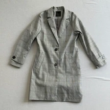 Elodie Longline Blazer Coat Small Prince of Wales Check Gray Career Jacket