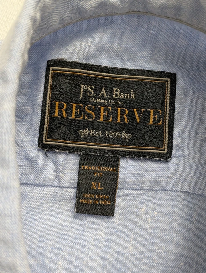 Jos A Bank Linen Shirt Mens XL Blue Reserve Traditional Fit Long Sleeve Beach - Image 3 of 4