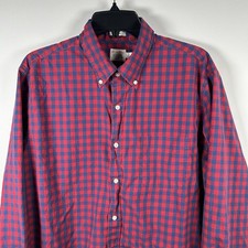 J.Crew Secret Wash Classic Fit Shirt Mens L Red Blue Gingham Check Button Down