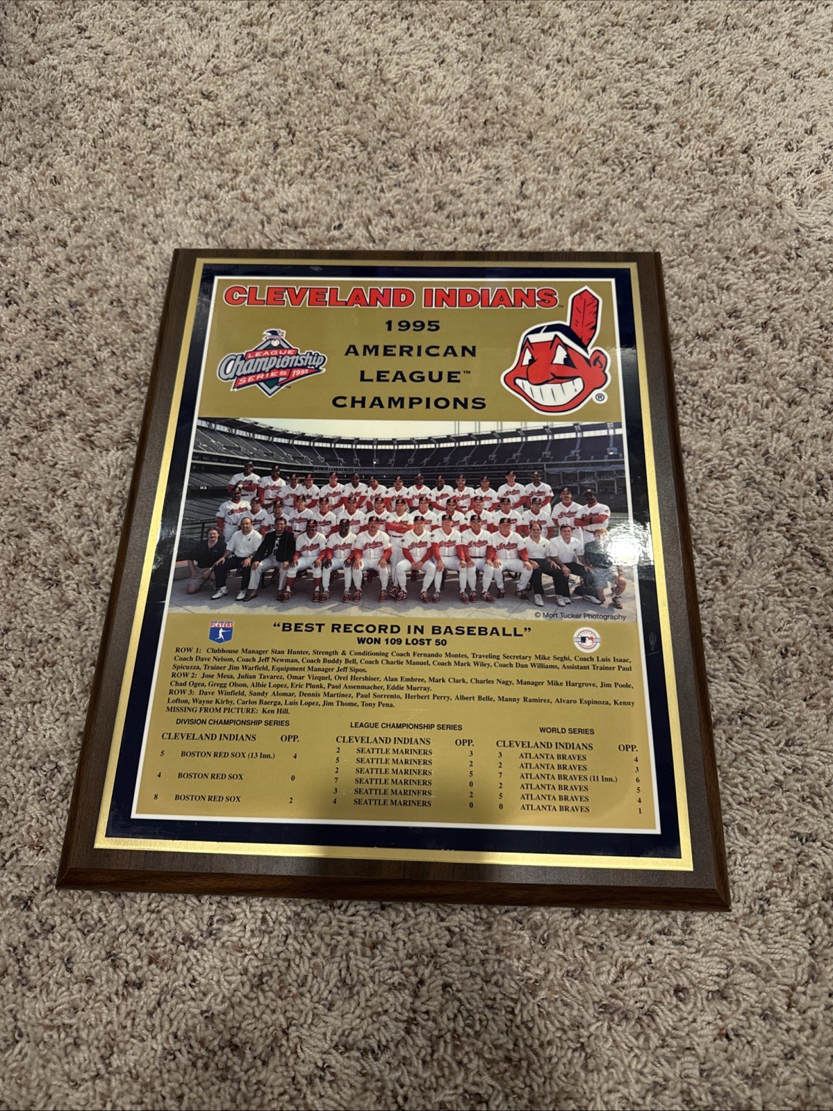 Cleveland Indians Vintage 1995 American League Champions Team Plaque. Most Wins!