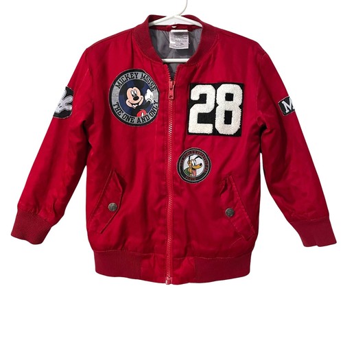Disney Mickey Mouse Bomber Jacket Boys Size 4T Outdoors Full Zip Patches