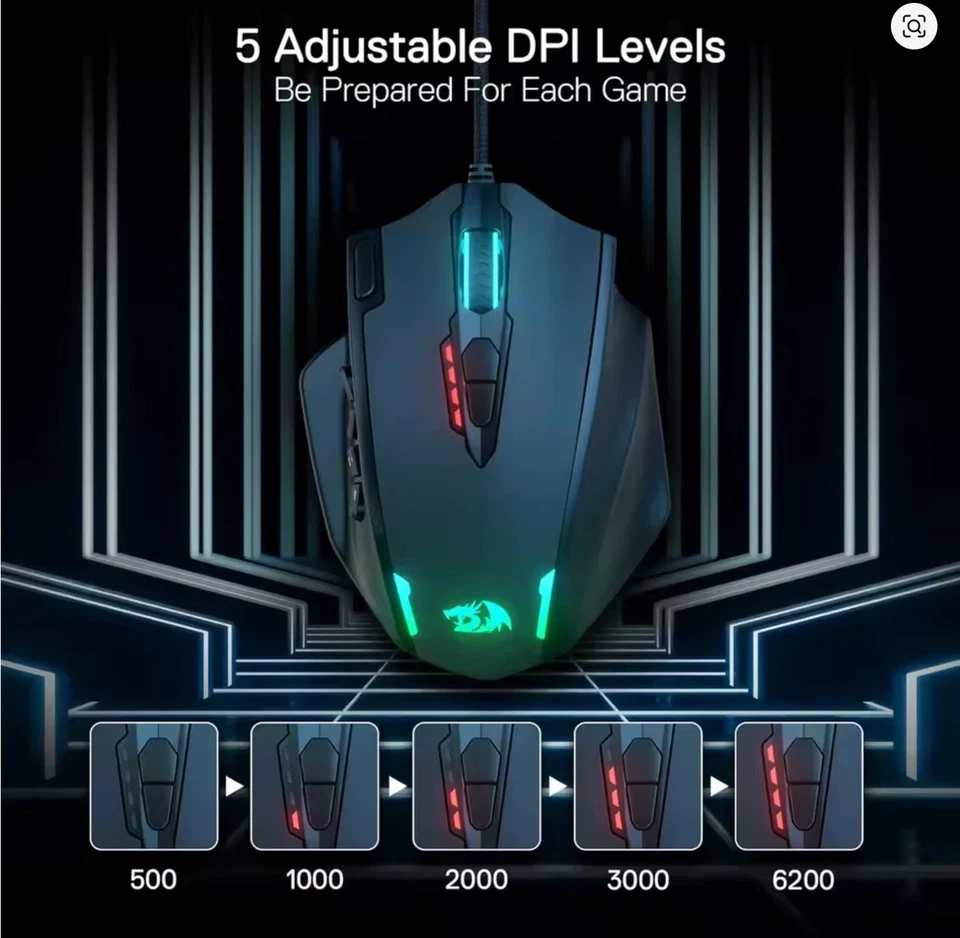 Redragon M908 Wired Gaming Mouse RGB LED 18 Buttons 12400 DPI Laser USB PC Mac - Image 4 of 4