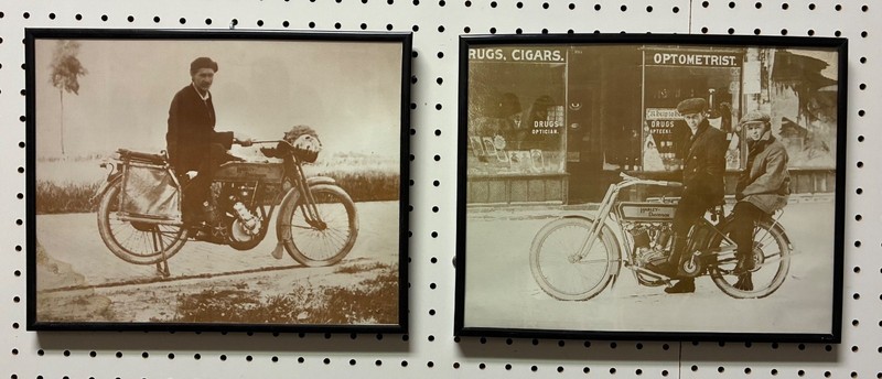 Two HARLEY DAVIDSON MOTORCYCLE PHOTOGRAPH Prints VINTAGE EARLY 1900 FRAMED