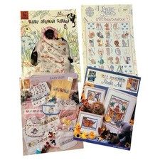 Lot of 4 Vintage Cross-Stitch Baby Pattern Books for Bibs, Blankets, Wall Decor