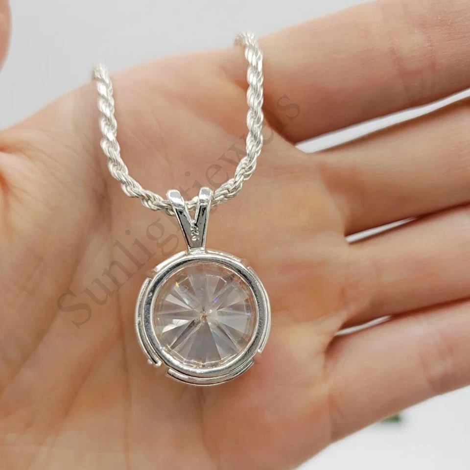 РЕДКИЙ сертифицированный белый обработанный кулон-солитер с бриллиантом 10 карат из серебра 925 пробы - Изображение 3 из 4