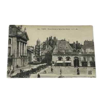Postcard Dijon Place d Armes et Eglise Saint Michel People Coaches Library A570