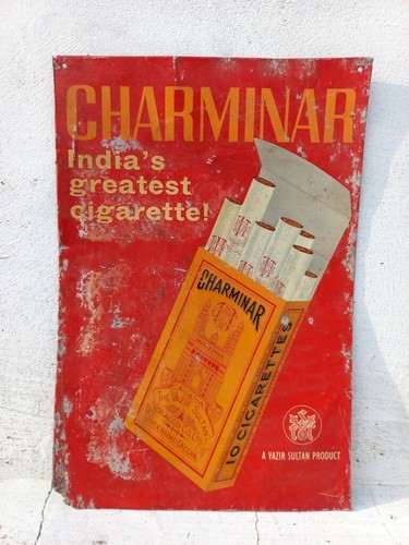 Tablero de letreros de hojalata litografía publicitaria cigarrillos Charminar antiguos raros de colección - Imagen 1 de 6