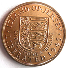 1945 JERSEY 1/12 SHILLING - WW2 LIBERATION Coin - FREE SHIP - Bin #998