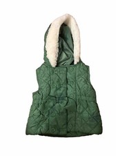 ADORABLE GYMBOREE Baby Quilted Vest Hood Bow Emerald Green Buttons Girl 6-9