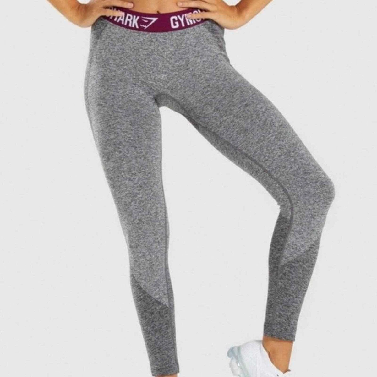 Gymshark Women's Grey and Burgundy Flex Low Rise Leggings (Size Medium)