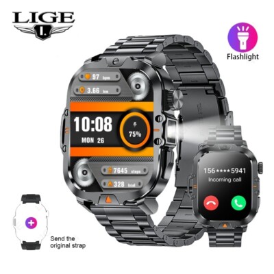 Smart Watch Men 2.01''HD Screen Fitness Tracker LED Flashlight for iPhone Android