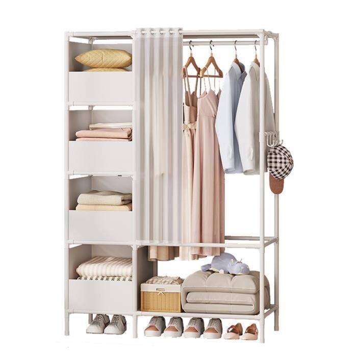 Penderie garde-robe avec 4 boites tissu amovibles et fermeture zippée