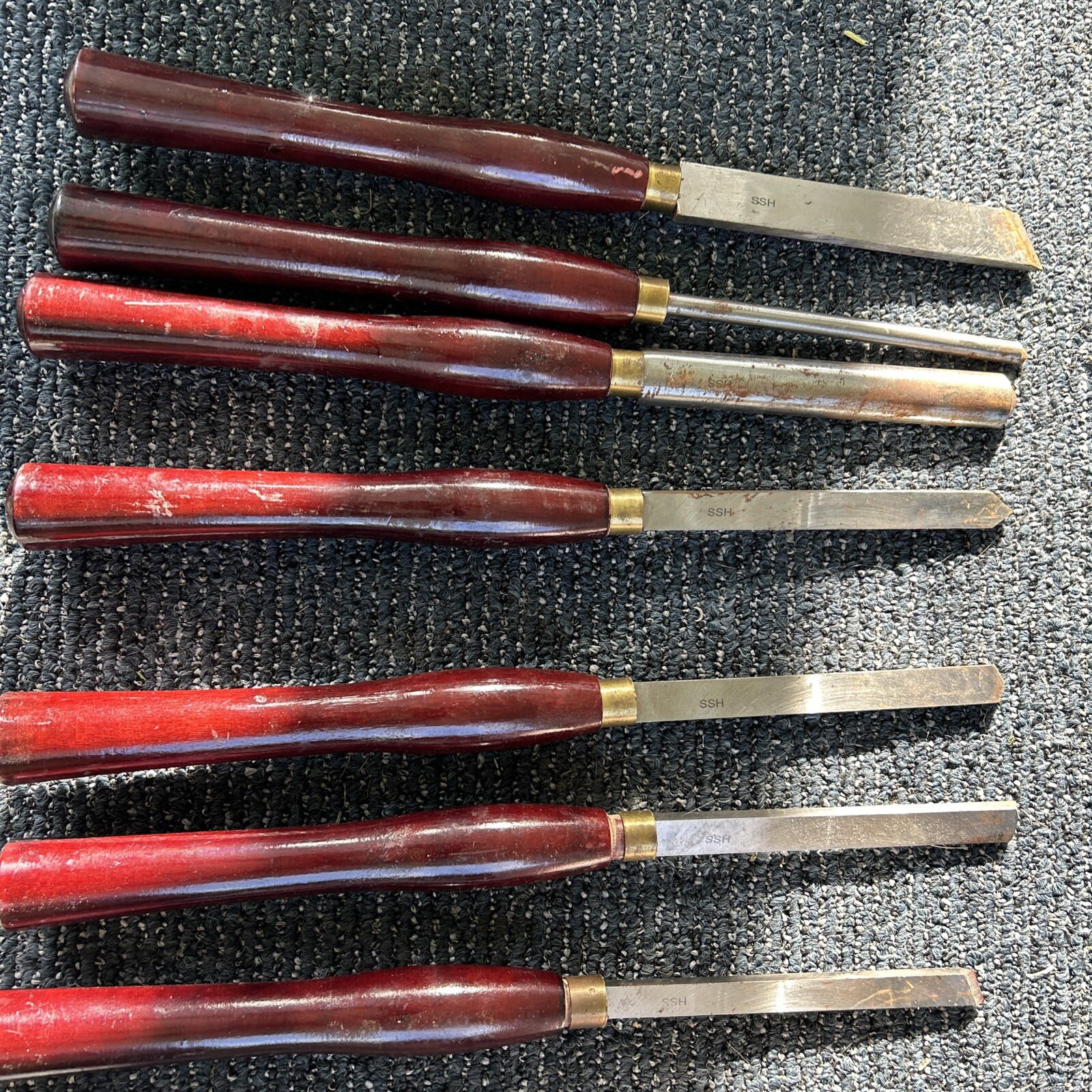 7 VINTAGE HIGH SPEED STEEL WOOD TURNING LATHE TOOLS, GOUGES, PARTING