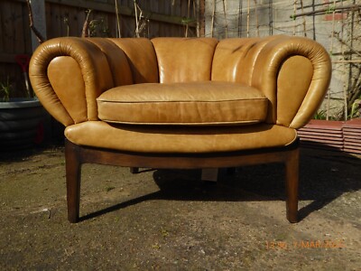 vintage leather croissant chair shell club chair tub chair armchair tan  LEATHER UK