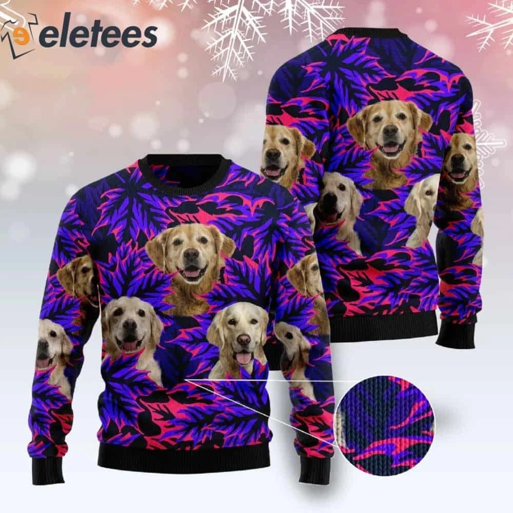 Golden Retriever Leaves Purple Ugly Christmas Sweater DEXWUGAD