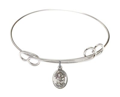 Silver Tone Loop Bangle Bracelet with Saint Anthony of Padua