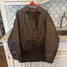 Vintage J CREW Brown Leather Jacket Button Quilt Lined Mens Sz XL Extra Large