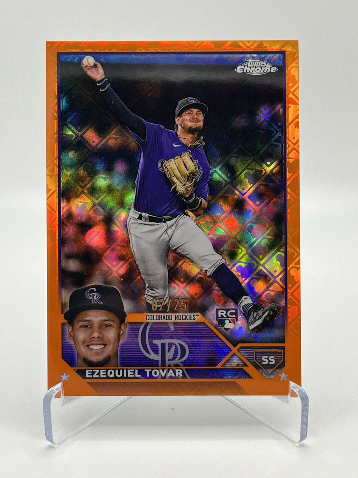 2023 Topps Chrome Ezequiel Tovar Orange Logofractor RC #02/25 #106 Rockies