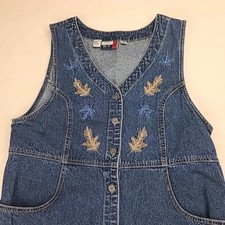 Vintage J.L. N.Y. Denim Dress Womens Large Blue Sleeveless Slit Pockets
