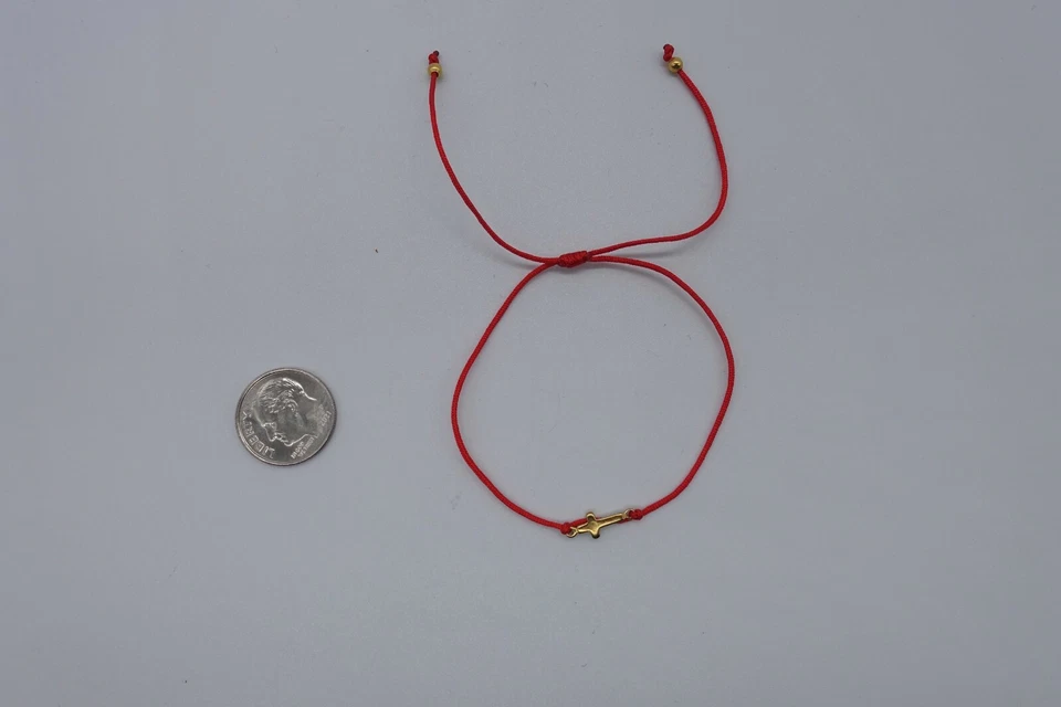 x6 Cabalá Cuerda Roja Cruz Chapada en Oro Medalla para Bebé Foto 3 de 4