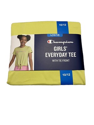 Champion Girls' Top M Short Sleeve Front Tie T Shirt Lime Yellow Size L 10/12