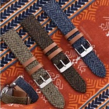 Cinturino orologio nylon pelle vintage verde marrone kaki blu 18mm 20mm 22mm