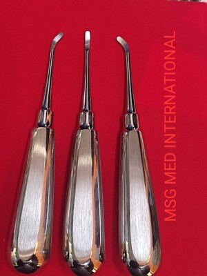 Left & Right Dental Oral Luxation Root Elevators Orthodontic Stainless Set 3PCS