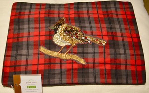 Pottery Barn Beaded Jeweled Bird Pillow Cover 12x16 Plaid Ebay