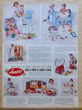 1953 magazine ad for Amsco Toys - Doll-E, Kidd-E, Nurse/Dr.,housekeeping, baking