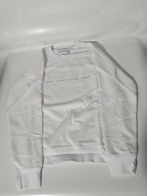 Calvin Klein Monogram Flock Tape Crewneck Sweatshirt Bright White (L)