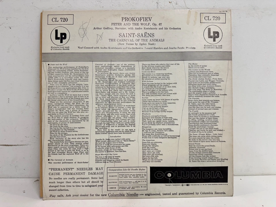Andre Kostelanetz - Peter and the Wolf/ Carnival Of The Animals LP Vinyl Record Foto 3 de 4