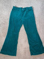VTG 60S 70S WOMENS 35 X 27 GREEN WRANGLER CORDUROY DENIM BELL BOTTOM JEANS PANTS