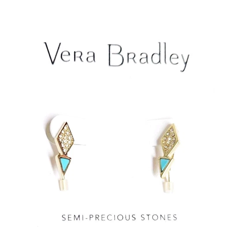 Pendiente Vera Bradley Triángulo Pavé Enhebrador Semiprecioso Turquesa Tono Dorado Nuevo con Etiquetas Foto 2 de 4